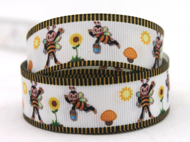 

[IuBuFiGo] 10 yard 7/8"(22mm) Bee Printed Grosgrain Ribbon Polyester Whit ribbons DIY Bow hair handmade 10Y1305 Free shipping