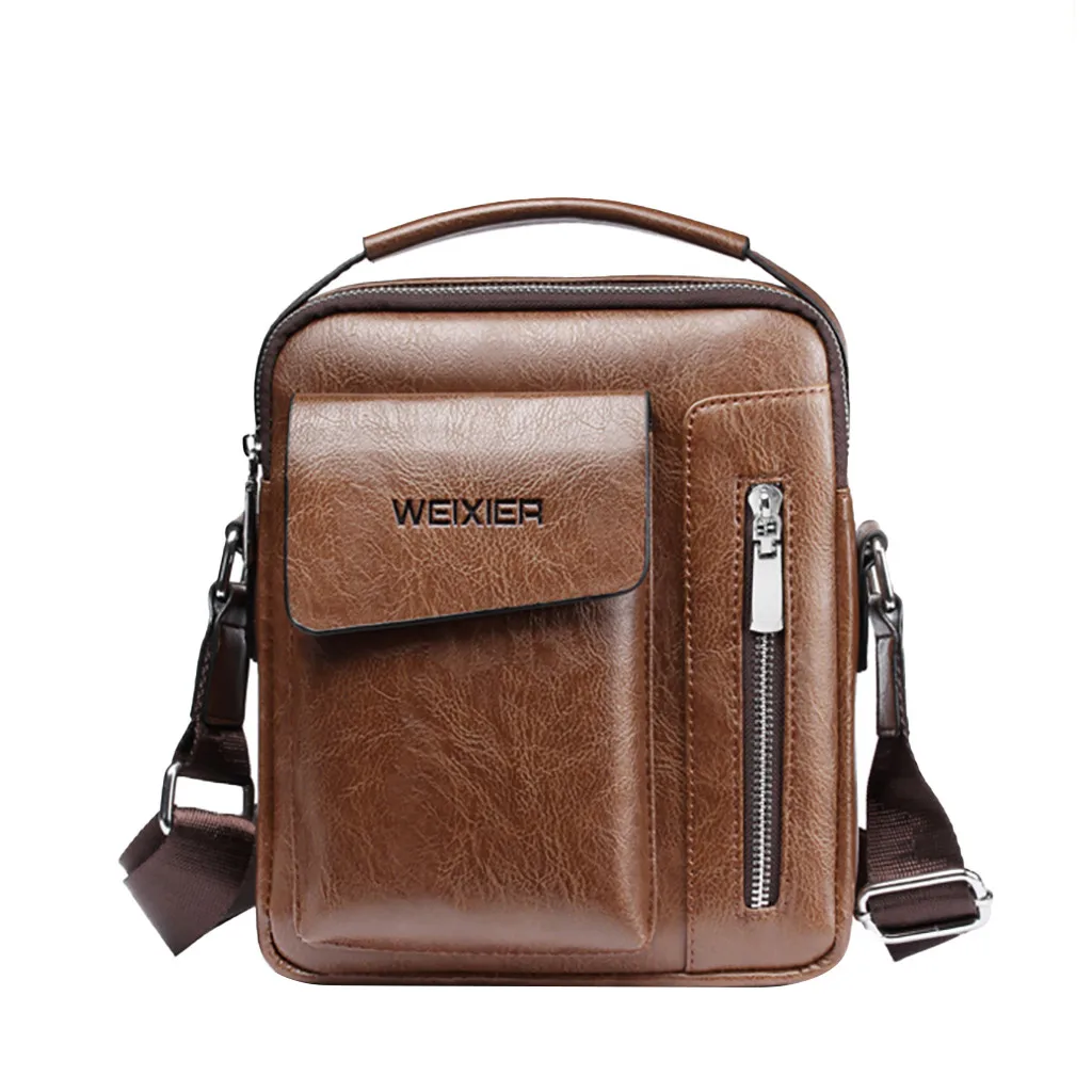 Мужская сумка, новая мода, английский стиль, кожаная сумка через плечо, Мужская винтажная Повседневная сумка на плечо, мужские сумки на молнии, мужские сумки - Цвет: Brown