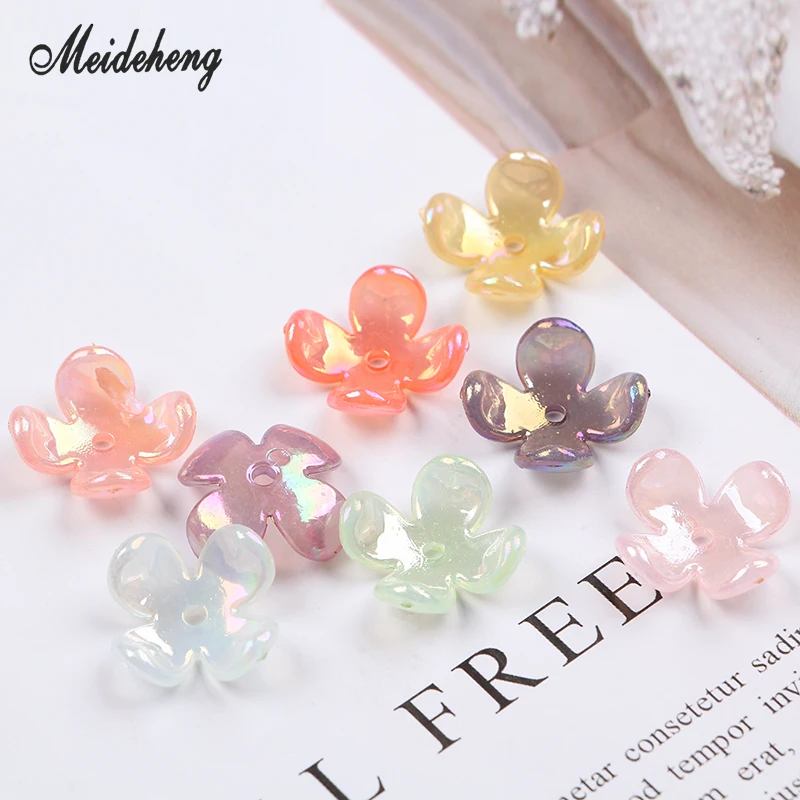 100pcs Acrylic Four Petal Flower beads Hair Ornament Material Accessories 17mm
