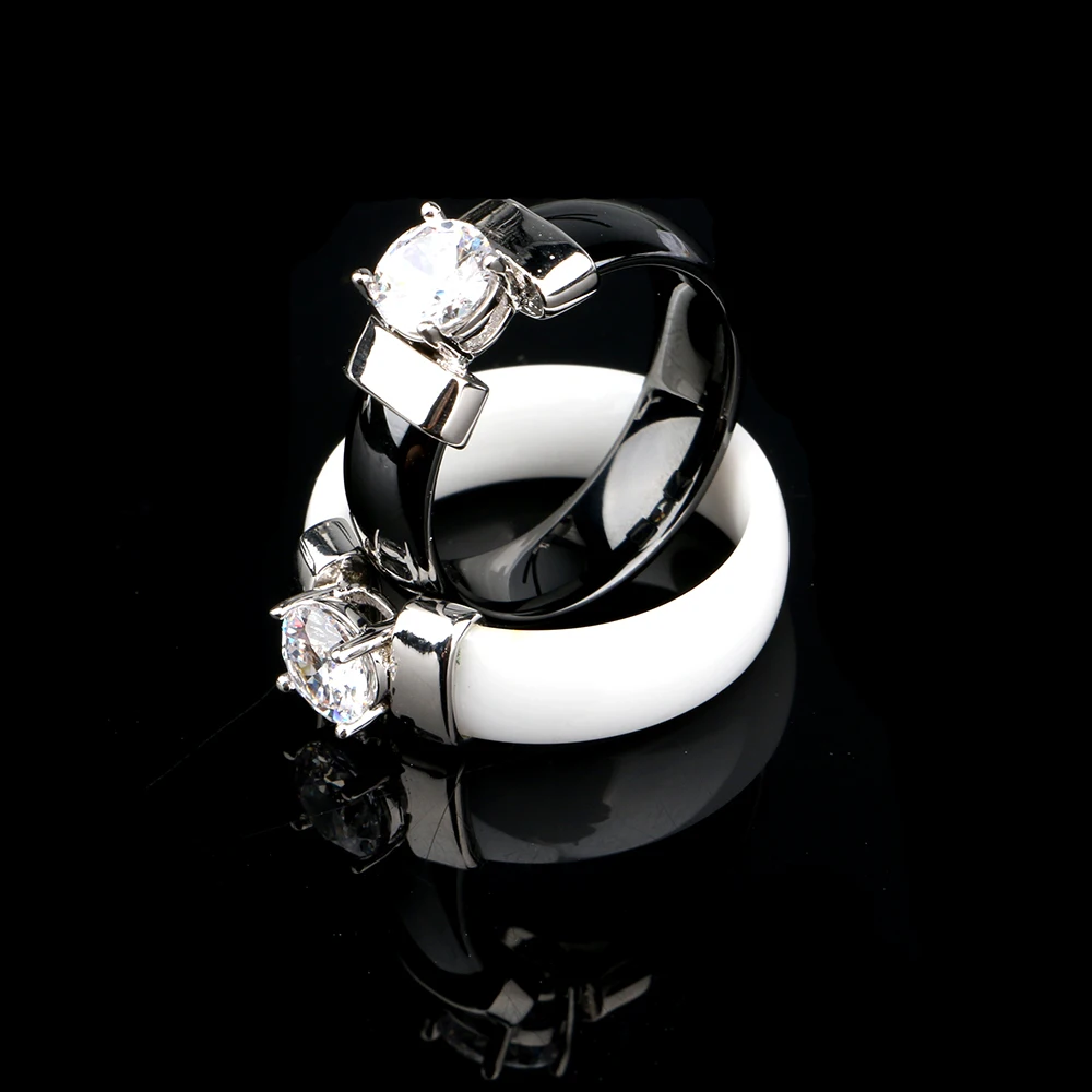 Black Ceramic Wedding Ring 6MM Width White Bling Plus Cubic Zirconia For Women Delicate Cabochon Smooth Engagement Rings Men wedding rings finger rings womens ring jewelry rings ring jewelry cubic zircon ring