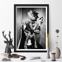 1PCS Unframed Sexy Toilet Woman Canvas Print Modern Bar Pub Painting Girl Smoking Drinking Wall Picture Canvas Art Print Poster