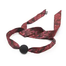 Silicone Open Mouth Gag Ball With Chinese Style Floral Jacquard Ribbon Oral Bundling Sex Toys For Women Adult Game