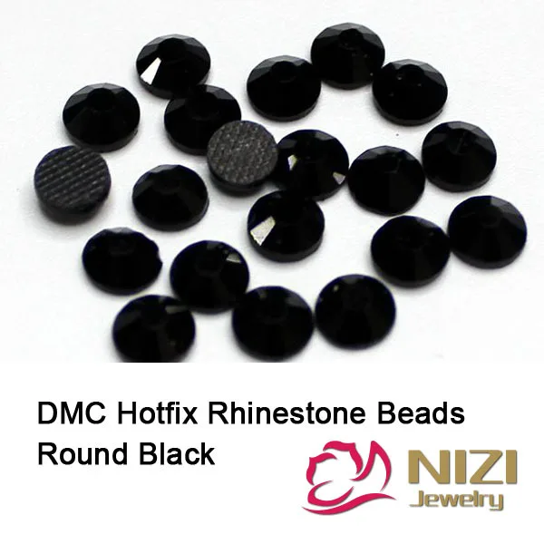 

Super Shiny DMC Hotfix Rhinestones Black Color Many Sizes Round Flatback Glass Strass Iron On Diamonds For Garment Accessories