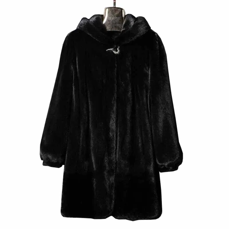 

2019 High quality Autumn Winter Faux Mink Fur Coat Women Plus size S-6XL Thicken Hooded Fur Jackets Female Mink Fur Outwear G378
