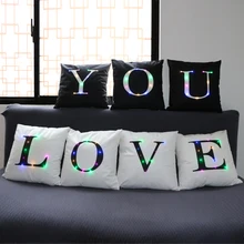 Letra Led funda de cojín vintage de poliéster a la moda para uso en el hogar funda de almohada para sala de estar cojines de sofá decorativos negro blanco