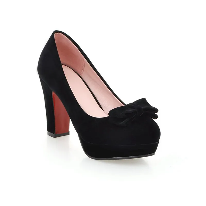 SARAIRIS/Коллекция года; элегантные вечерние туфли на высоком каблуке с милым бантом для невесты; женские туфли-лодочки на платформе с круглым носком; большой размер 43 - Цвет: Черный