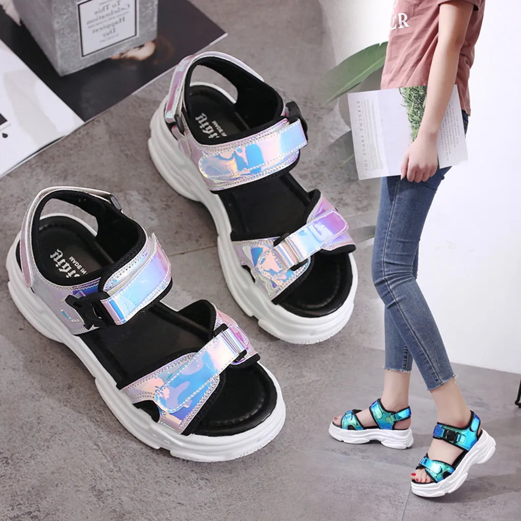 Sandalias deportivas con cuña y Punta abierta mujer, zapatos de plataforma calados para exteriores, cómodos, de suela gruesa, para playa, _ - AliExpress Mobile