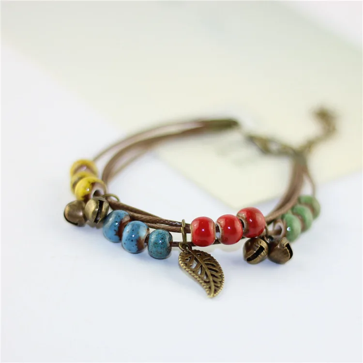 

1PCS New Fashion Adjustable Traditional Hand Woven Ceramic Bracelets Beads Simple Folk Style Women's Jewelry