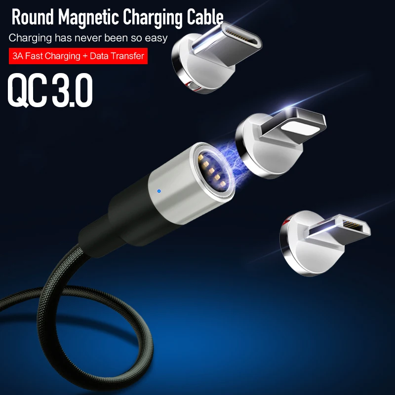 

ROCK QC 3.0 Quick Charge 3A LED Light 1M Magnetic Cable Type C Micro Usb For iPhone Xiaomi Huawei Phone Usb C Fast Charging