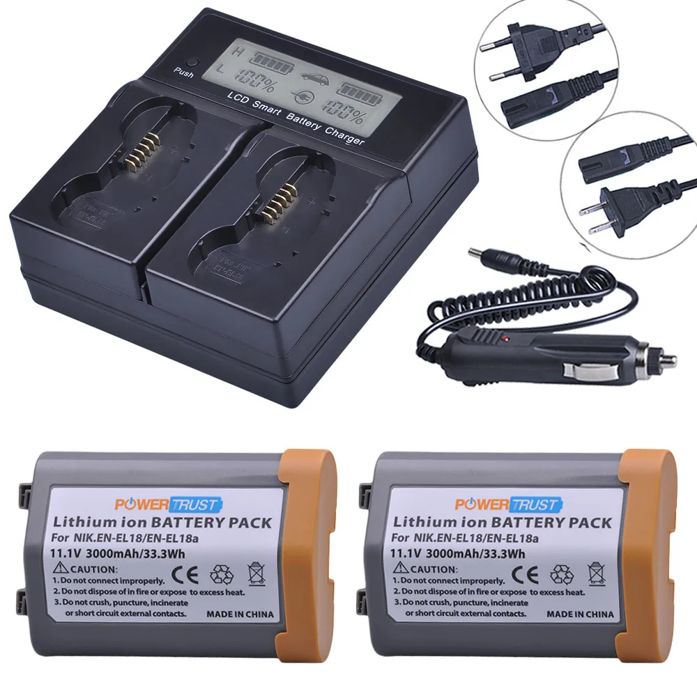 2Pcs 3000mAh EN-EL18 EN-EL18A Battery+Smart Rapid LCD Dual Charger for Nikon EN EL18 ENEL18 D4, D4S, D5, MB-D12, D800, D800E