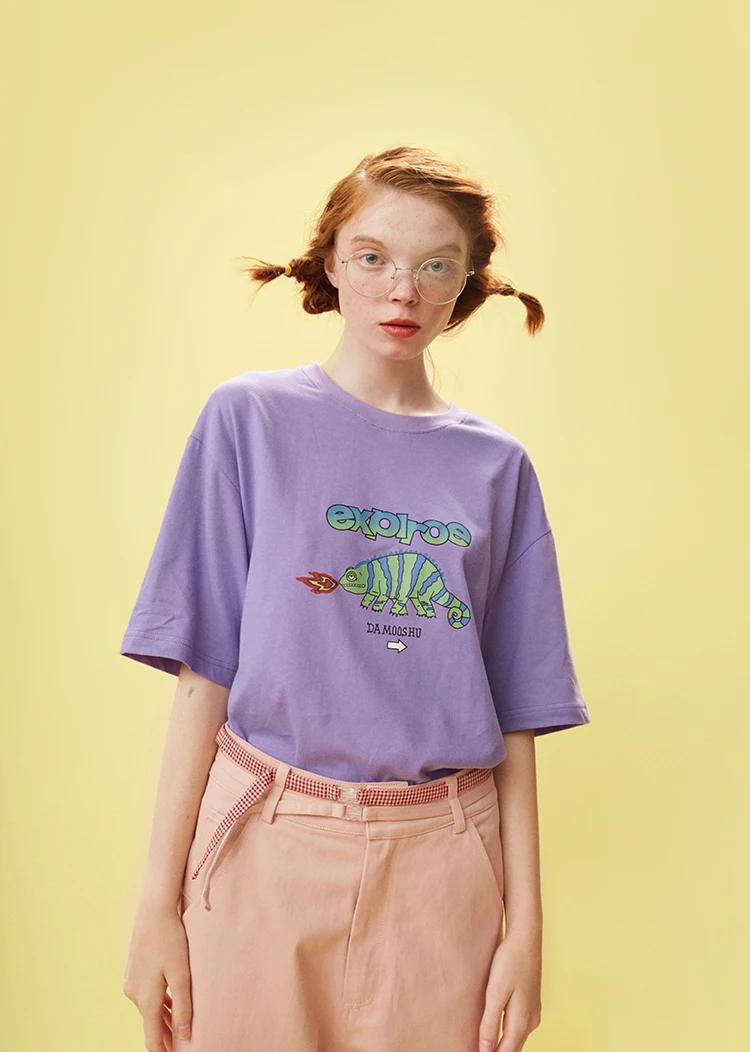 Женская летняя хлопковая Футболка с Expiroe принтом, Женская хлопковая фиолетовая футболка, топы с вырезом лодочкой, короткий рукав, модный дизайн