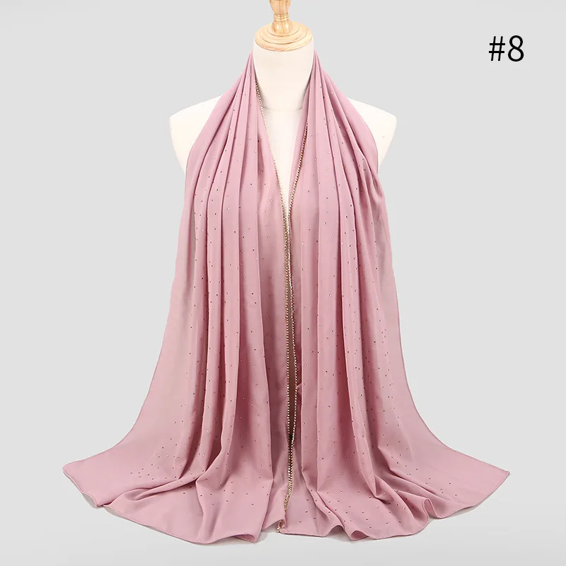 

10 PCS/Lot 70*180 Cm Muslim Women's Hijabs Spring Summer Long Lady Chiffon Scarf Women Diamonds Chain Edges Scarves Wholesale