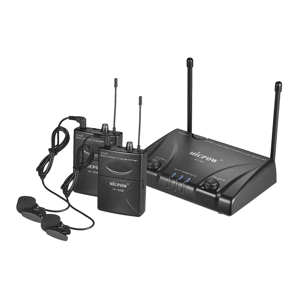 Двухканальная VHF Беспроводная микрофонная система с 2 отворотами Lavalier микрофоны +