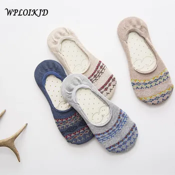 

[WPLOIKJD]Spring Summer New Product Fashion Harajuku Comfort National Wind Shallow Mouth Stealth Cotton Women Socks Meias Sox