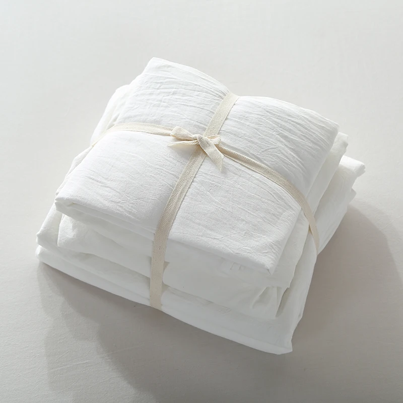 

Elegant Bedroom 100% Washed Cotton Soft fabric Solid Pure White bedding sets queen king size bed linen vintage style bed cover