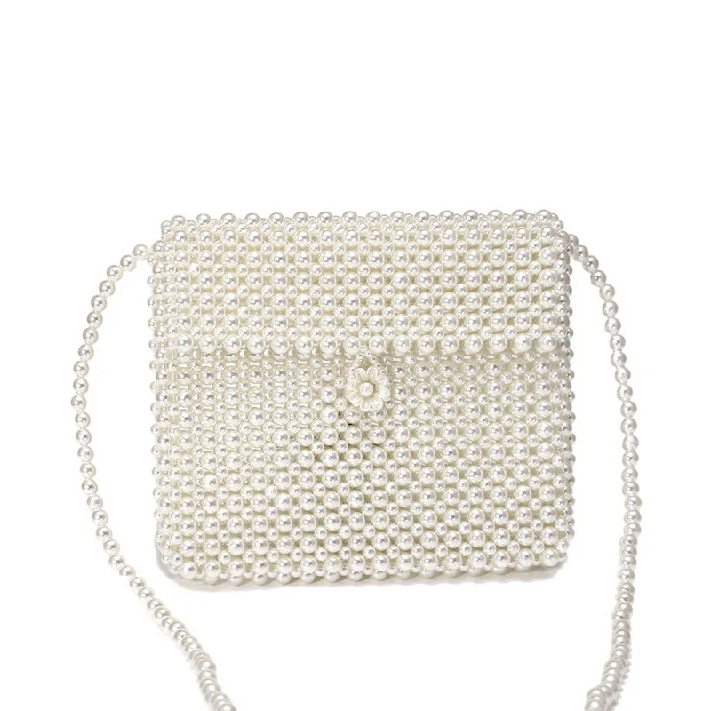 

Hand-woven Pearl Bags Lady Beaded Shoulder Bag Fashion Women Crossbody Bag INS Small Flap Mini Coin Bags Party Vintage Handbag