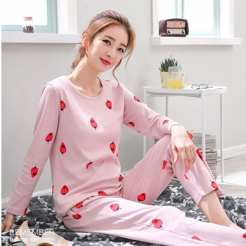 

High Quality Cotton Pijama Women Pajamas Set Household Clothing Set Pyjamas Ladies Pijama Cute Sleepwear Girl Long Sleeved 2019