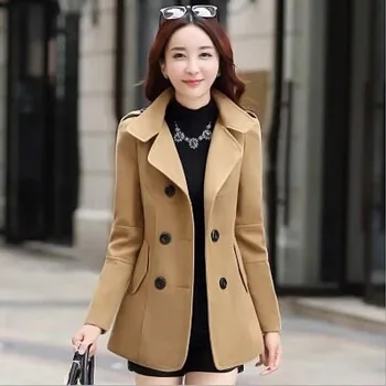 

New Autumn Winter Women Coats Plus Size Fashion Slim Solid Pockets Double Breasted Woolen Blends Coat For Women Large Outerwear