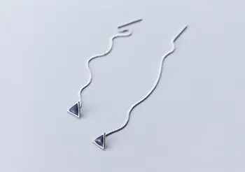 

Authentic Real 100% 925 Sterling Silver fine Jewelry Black Enamel Triangle Geometric Threader Long Earrings Dangle GTLE2380