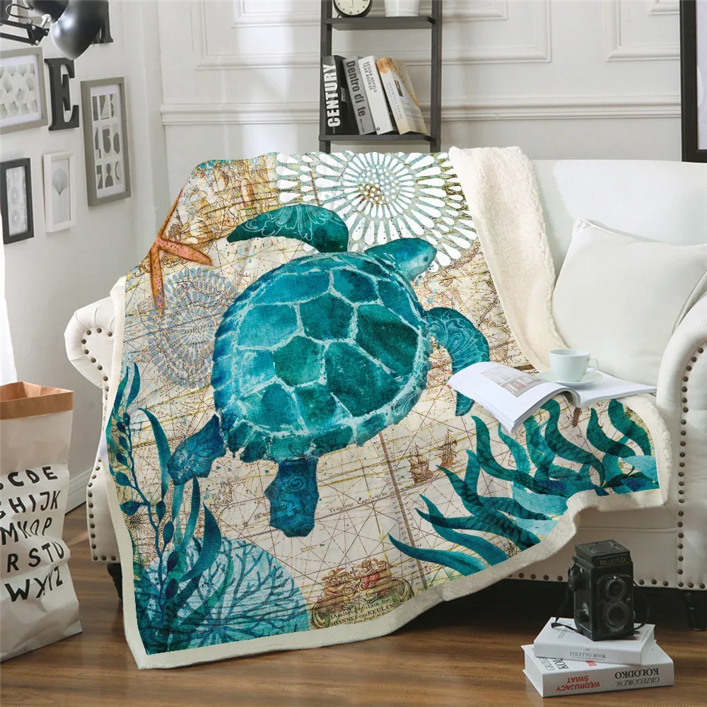 Океан животных дизайн прямоугольник пледы одеяло морской конек черепаха Осьминог с рисунком Кита Покрывала Ручной Работы практичный зимний диван