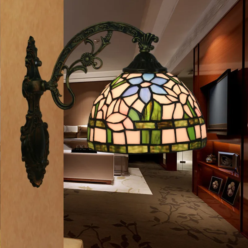 Витраж Европейский настенный светильник зеркальные фары ретро Спальня прикроватный свет ванная комната огни гостиная огни Бар Отель