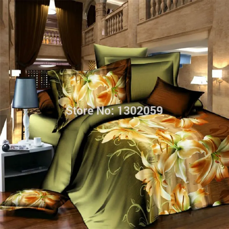 High Quality 3D Lily Flower Total 4 Pcs Quilt Cover Bed sheet