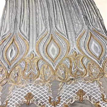 

HFX High Quality African Lace Fabrics Embroidered Nigerian Laces Fabric Latest Indian Sequin Tulle Lace Fabric for Party X1362