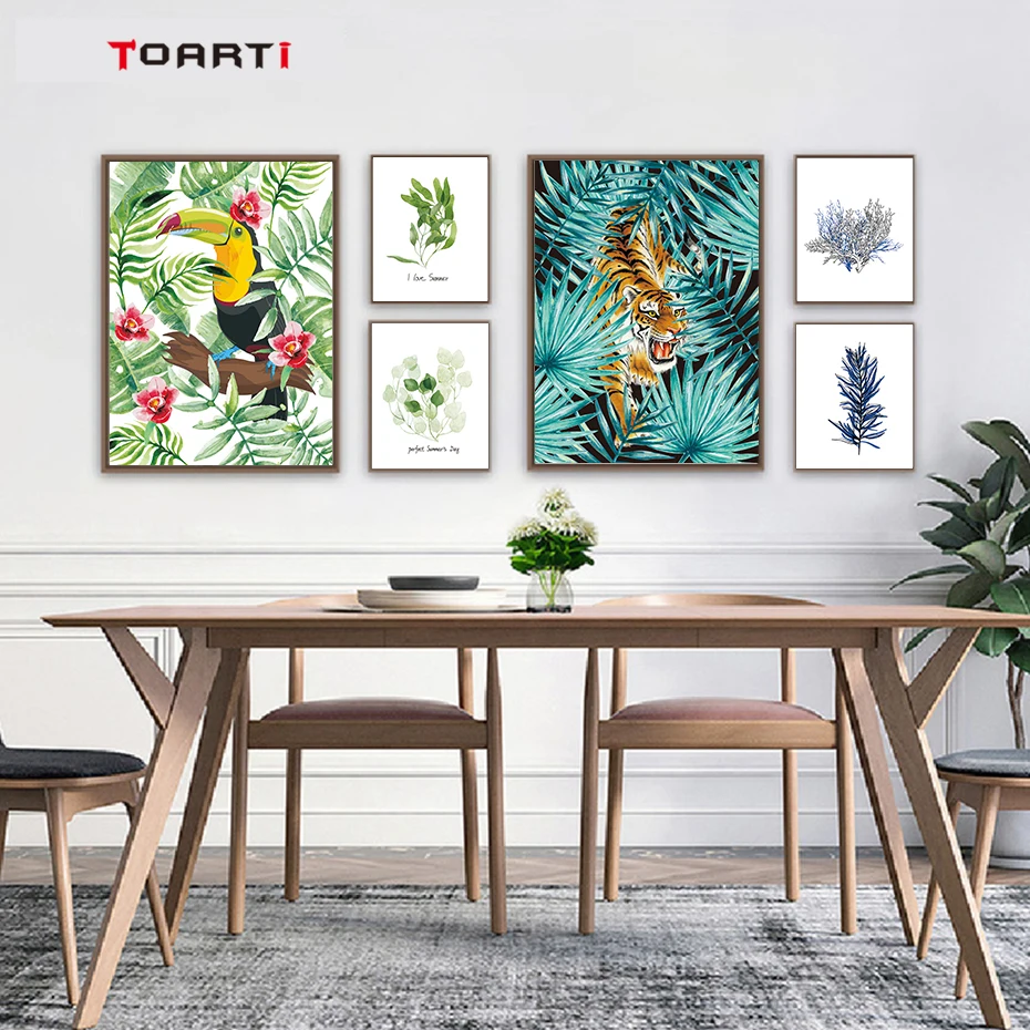 Animals &Leaves Wall Art Modern Abstract Watercolor Painting Vintage Posters Nordic Prints Living Room Home Decor Pictures Mural (1)