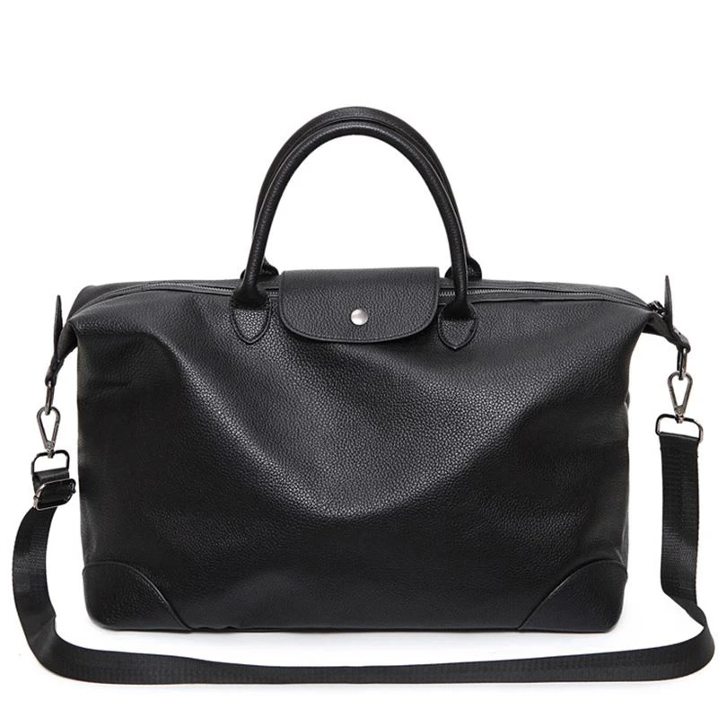 Black Male PU Leather Big Sports Bag Unisex Fitness Gym Bag Shoulder Bag Tote Handbag Duffel ...