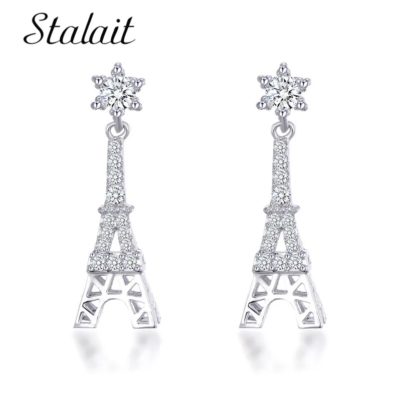 

Romantic Prong Setting Paris Eiffel Tower Style Cubic Zircon Star Drop Earrings CZ Dangle Earring Women Fashion Girls Daily Earr