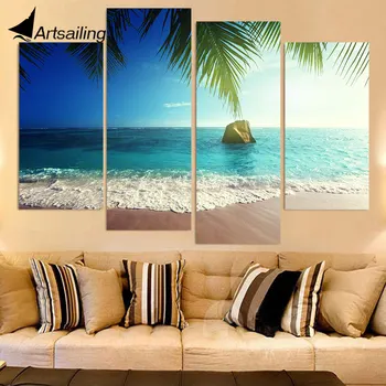

4 Piece Canvas Art Canvas Painting Beach Wave Water HD Printed Wall Art Home Decor Poster Wall Pictures for Living Room XA263D