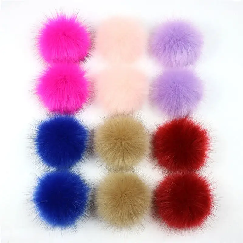 12 PCs Mixed Pom Pom Balls Imitation Fox Fur Round With Ring 8cm Dia. Fuchsia Khaki Colorful DIY Craft Supply Accessories