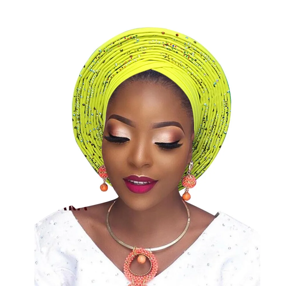 Stoned African headtie nigerian headtie auto gele african head wrap african turban headband aso oke headwear (12)