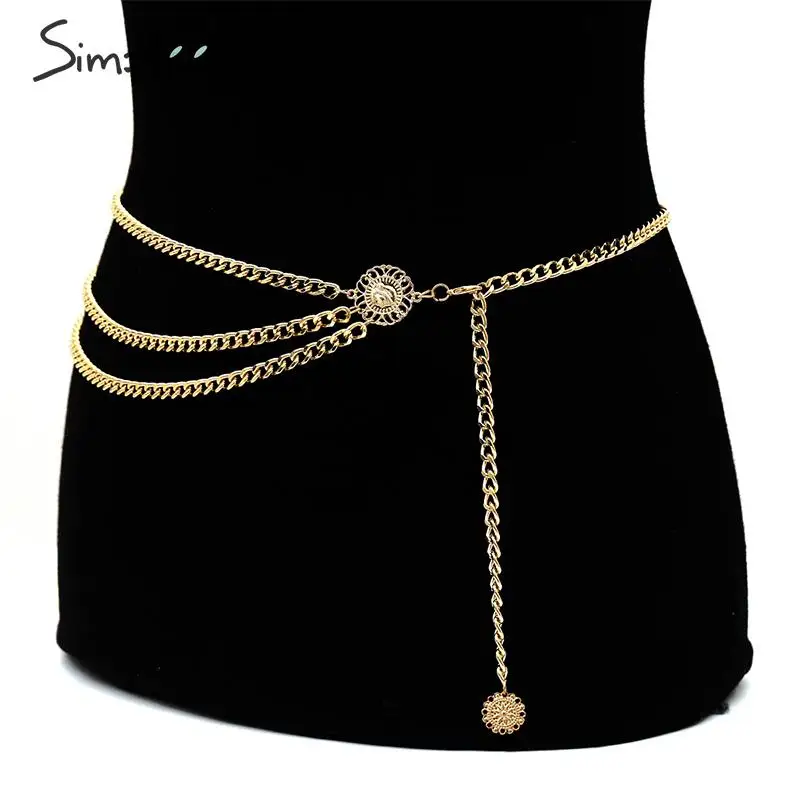 Simplee Gold chain belt for women dresses Luxury fringe silver waist