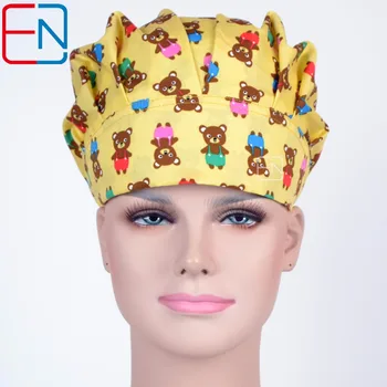 

Hennar Medical Scrub Caps 2018 New Hospital Nursing Surgical Bouffant Caps Bears Print Comfortable Breathable Medical Caps Masks
