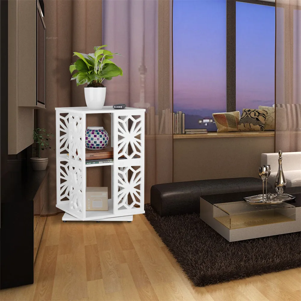 Finether 2-Tier Modular 360 Degree Swivel Rotatable Cut-Out Wood Plastic Composite Shelf Unit Bookcase Storage Organizer7
