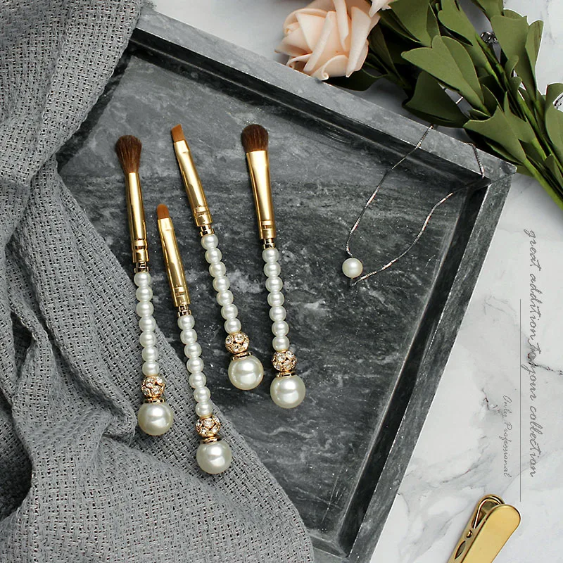 Pearl bling diamond makeup brushes unicorn Gold 4PCs make ...