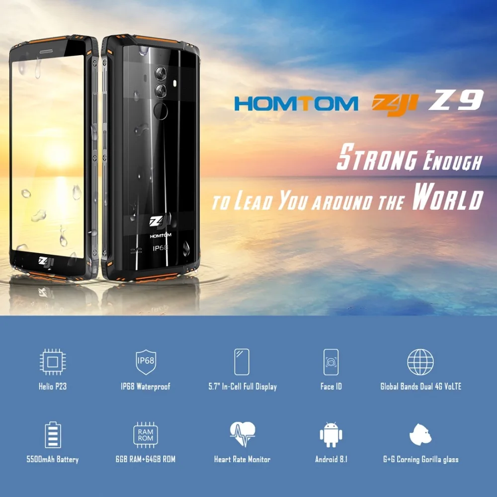HOMTOM ZOJI Z9 Dual 4G мобильные телефоны 5 7 дюймов Android 8 1 IP68 Водонепроницаемый 6 ГБ + 64