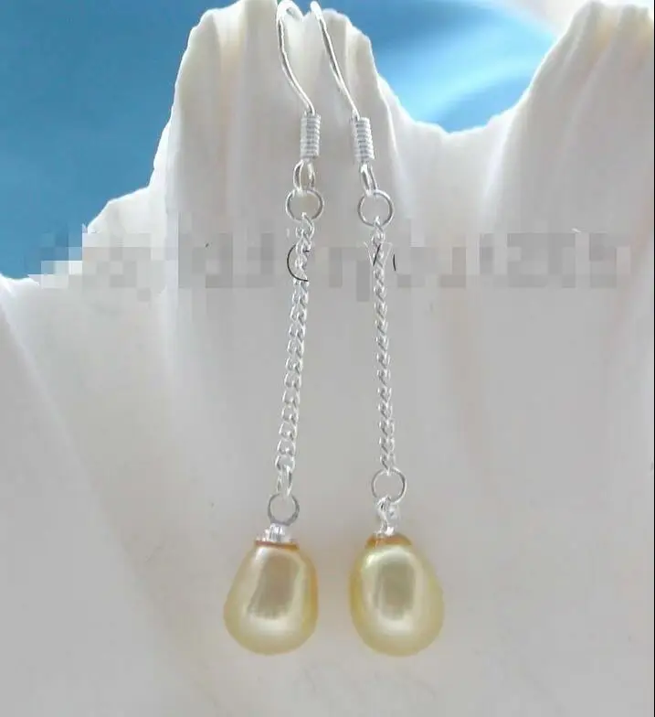 

FREE SHIPPING HOT sell new Style >>>> Genuine Natural 7x9mm golden Pearl Earrings 925silver #f1441!
