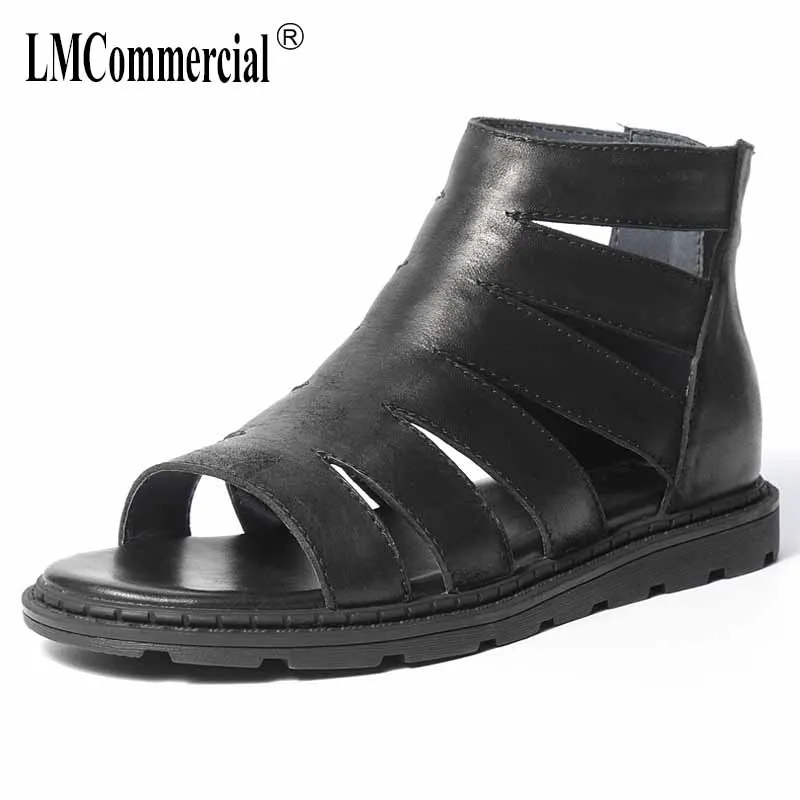 

Summer casual mens sandals open-toed high top Genuine leather sandals Roman beach shoes Men Slippers Flip Flops outdoor