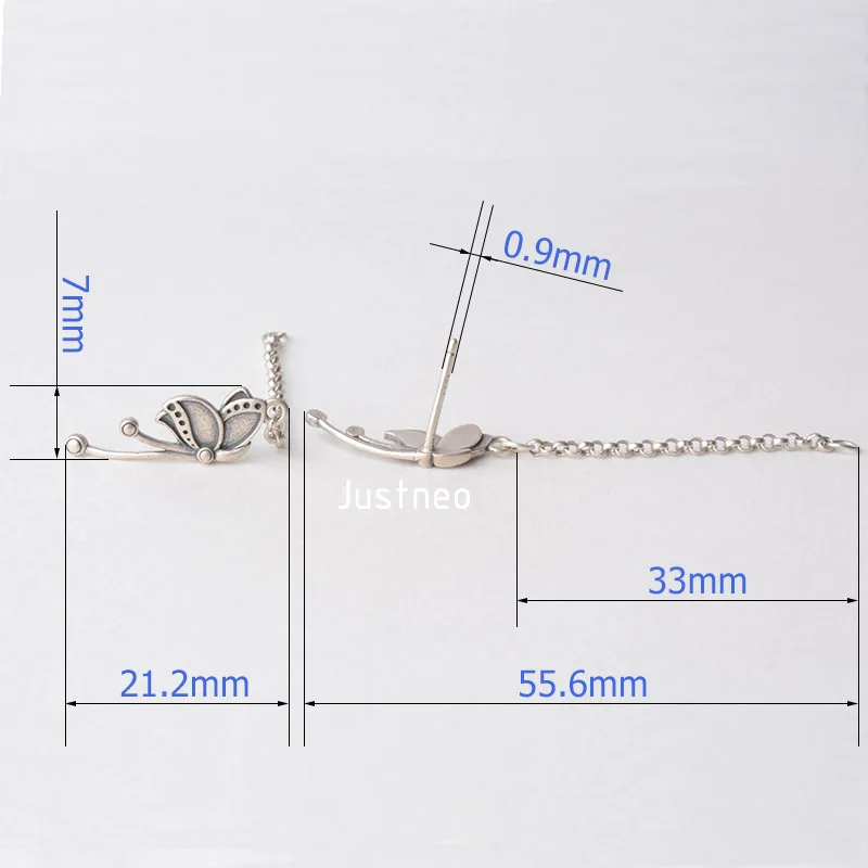 Твердое Серебро 925 пробы Сережка-гвоздик в форме бабочки Ушная нить, звено Rolo/Rolo звено цепи ушной проволоки серьги с петлей, Diy компоненты