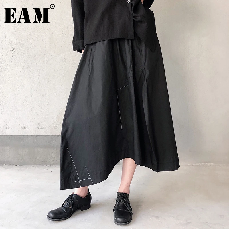 

[EAM] 2019 New Spring Summer High Elastic Waist Embroidery Brief Temperament Black Half-body Skirt Women Fashion Tide JX242