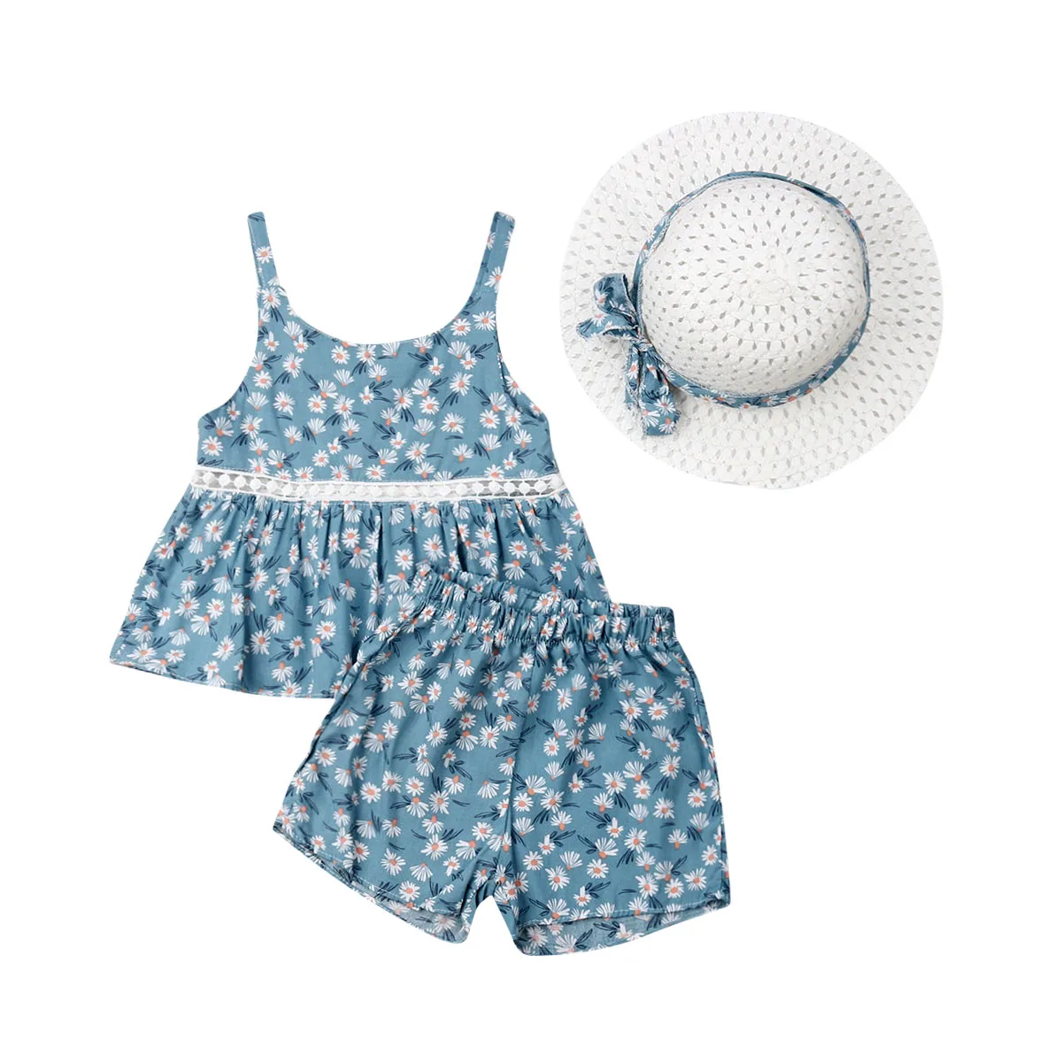 Pudcoco/Летняя одежда для маленьких девочек топы без рукавов с принтом, Короткие штаны Одежда из 3 предметов, шляпа от солнца повседневная Летняя одежда
