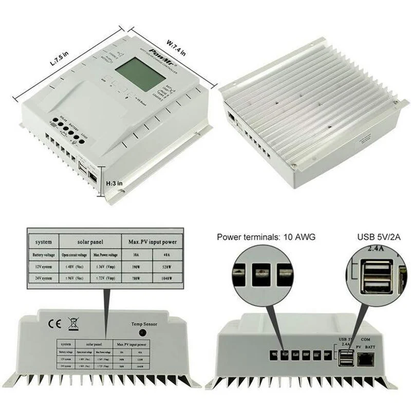 MPPT Солнечный контроллер 40A 60A 12 V/24 V Автоматическая идентификация зарядка солнечных батарей контроллер