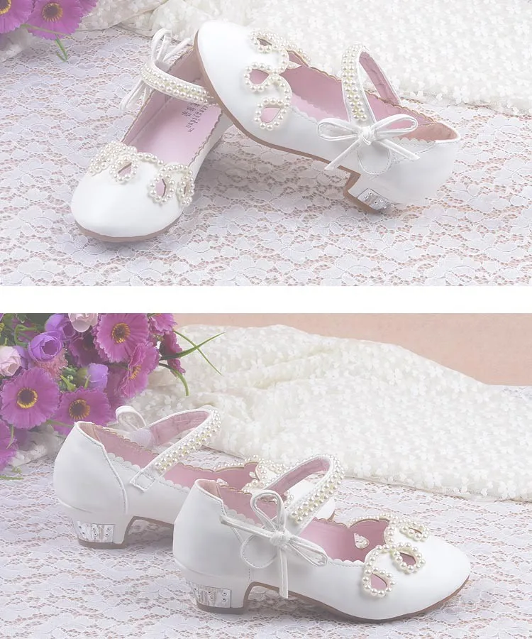 QGXSSHI/кожаная обувь для девочек; сезон осень; босоножки с бантом; новинка года; детская обувь; сандалии принцессы на высоком каблуке; обувь с бусинами для девочек