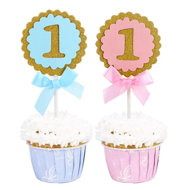 5Pcs 1st Birthday Party Cupcake Toppers Round Baby First Birthday Party