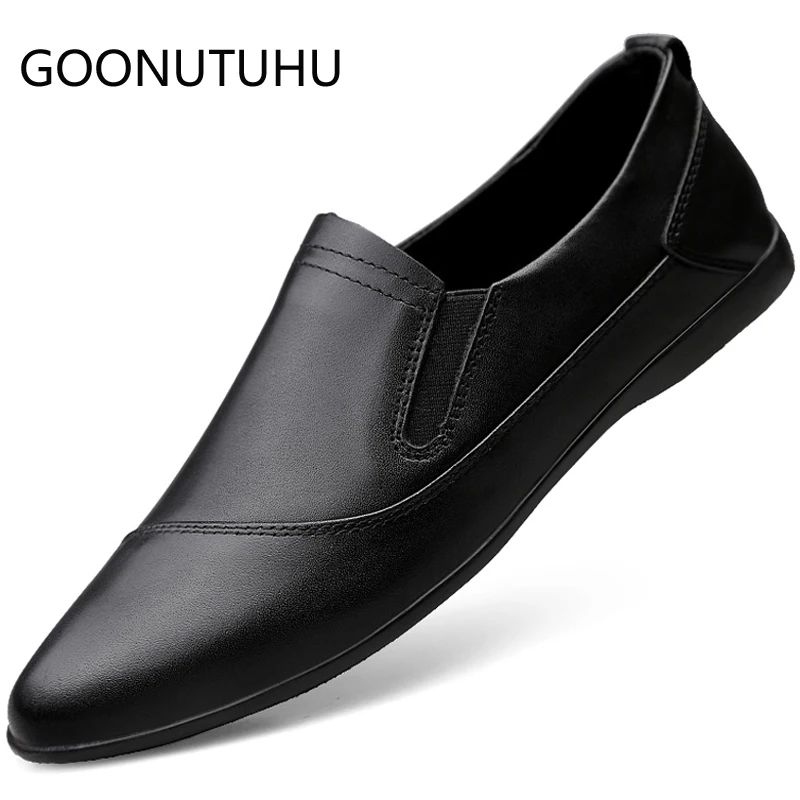 

Men's shoes casual genuine leather 2019 new style loafers male brown black slip on shoe man flat driving shoes for men hot sale