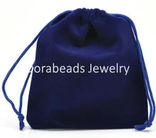Doreen Box hot- Dark Blue Velveteen Pouch Jewelry Bags With Drawstring 12x10cm(4-3/4″x3-7/8″),10PCs (B16315)