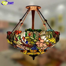 FUMAT Stained Glass Pendant Lamp Pastoral Warm Floral Lamp Shade Light For Living Room Creative Glass