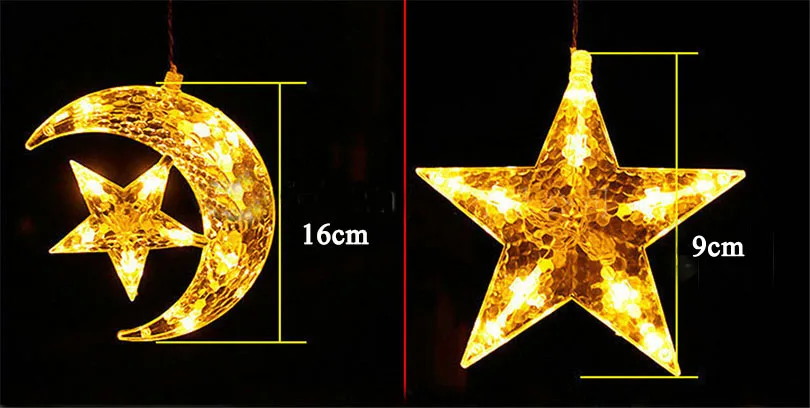 Светодиодный Шторы строки Звезда Луна Рамадан света в помещении украшение дома праздник открытый фестиваль Ночная фея освещения лампы